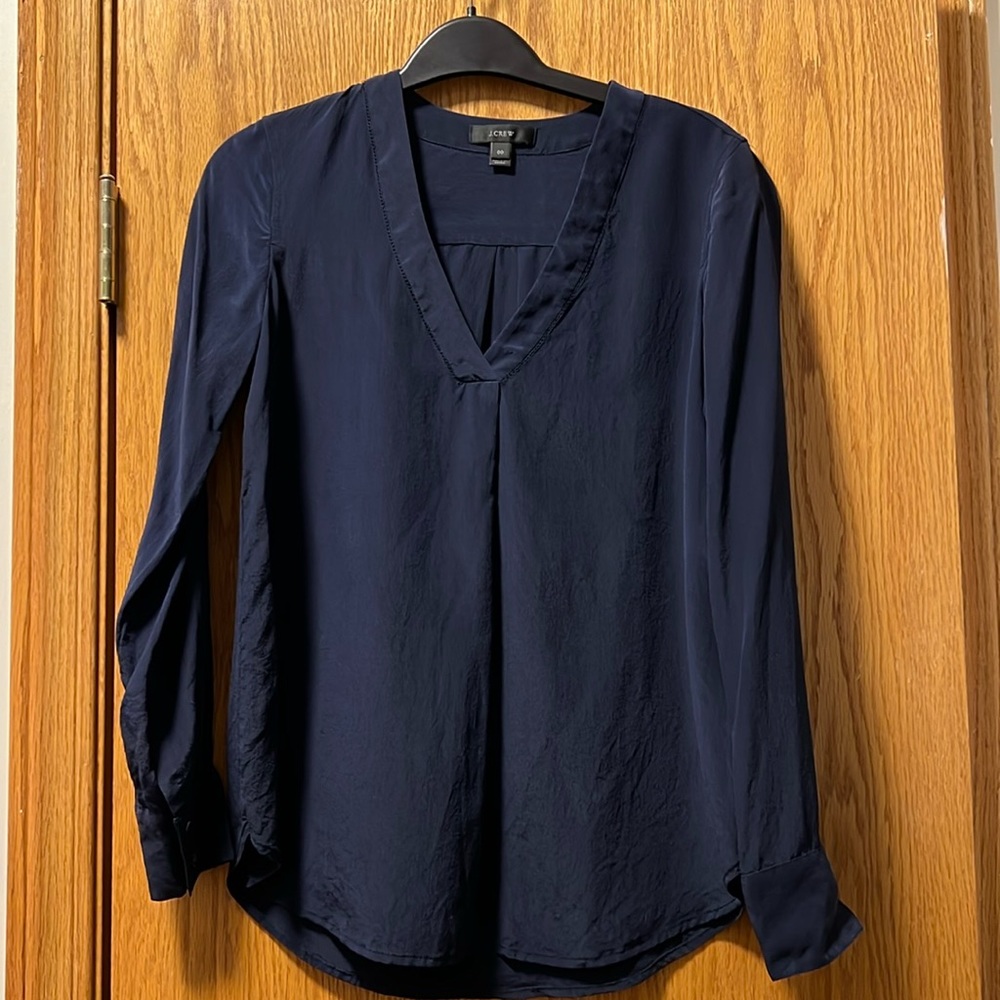 J. Crew Blue V-Neck Long Sleeve Blouse